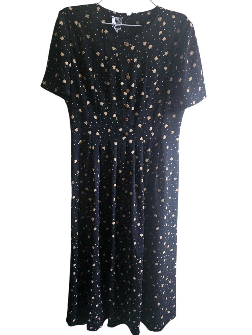 Vintage DW3 for David Warren Black Floral Star & Polka Dot Midi Dress